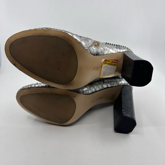 Calvin Klein 'Jamine' Studded Booties/Heels 34E2666 Zip-Up Women's US 7.5 Silver - Picture 9 of 11